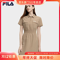 FILA 斐乐 女装连衣裙2023夏季新款休闲高档收腰修身梭织POLO裙子