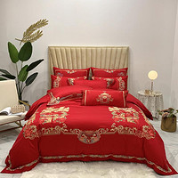 棉朵家纺 长绒棉全棉婚庆四件套大红结婚床单被套家用纯棉床上用品100棉