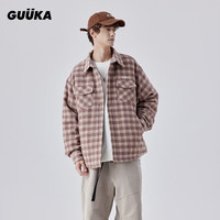 古由卡(GUUKA)潮牌复古格子衬衫棉衣男冬 加厚多口袋棉服外套宽松保暖 红格 XXL