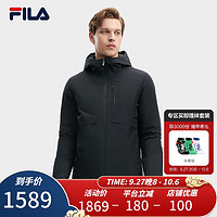 FILA 斐乐 男士轻薄羽绒服冬季商务休闲连帽保暖外套 正黑色-BK