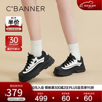 C.BANNER 千百度 厚底增高鞋冬拼接撞色休闲鞋透气时尚休闲鞋女 白色/黑色 35