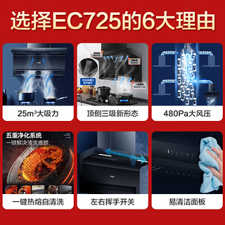 海尔（Haier）抽油烟机燃气灶套装25m³挥手智控顶侧双吸EC725+5.2KW灶Q2BE50+13升热水器13K3BD厨房三件套