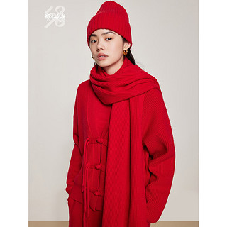 鄂尔多斯1980抗静电 粗纺羊绒双畦女长围巾简约时尚 大红 200cmX50cm