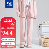 唐狮 TONLION冬加绒休闲运动套装女连帽拼接外套长裤两件 裤子/雾霾粉 L