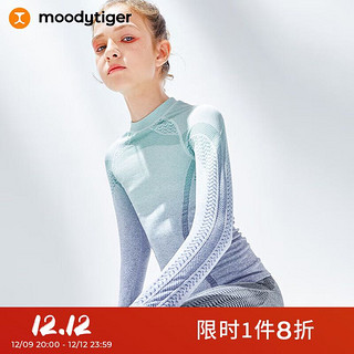 moodytiger 儿童一体织运动长袖秋冬款提花透气女童紧身T恤