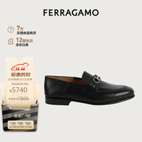 菲拉格慕(Ferragamo)女士黑色牛皮革Gancini密儿平底乐福鞋 0758468_1D _ 75