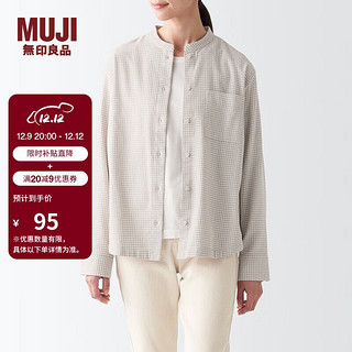 MUJI 無印良品 无印良品（MUJI） 女式 法兰绒 立领衬衫 长袖格子上衣秋季 女士白衬衣 BCB41C2A 米色格纹 XL