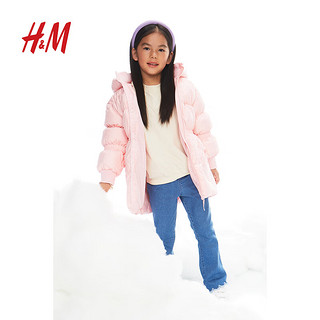 H&M童装女童羽绒服保暖拉链连帽外套1209124 浅粉色 110/56 充绒量89g
