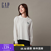 Gap女装冬季2023LOGO纯棉时尚长袖T恤836230宽松休闲上衣 白色 160/80A(S)亚洲尺码