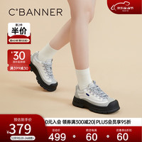 C.BANNER千百度厚底增高鞋冬拼接撞色休闲鞋透气时尚休闲鞋女 灰色/白色 37