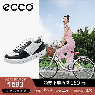 ecco 爱步 板鞋女 2023新款软面休闲鞋舒适运动女鞋 街头720系列209713 黑色白色20971350669 37