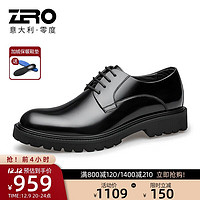 ZERO 零度男鞋2023新款男士商务正装皮鞋宽脚大头经典商务休闲黑色系带皮鞋 黑色