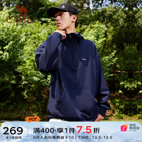 骆驼 CAMEL中性半开胸连帽卫衣半拉链设计舒适亲肤贴合保暖男女同款 藏青，男女同款 L