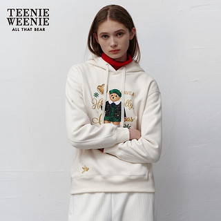 Teenie Weenie小熊秋冬多色连帽卫衣套头加绒保暖上衣时尚女装 象牙白 160/S