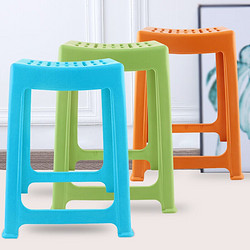 CHAHUA 茶花 塑料凳子椅子条纹46.6cm高方凳子 蓝色  A0838P