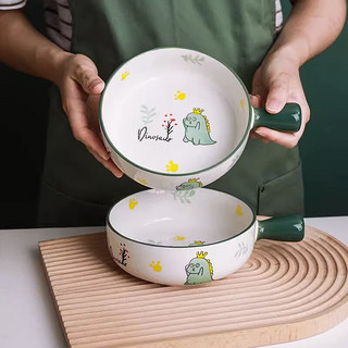 CERAMICS 佩尔森 可爱陶瓷带手柄泡面碗家用个人专用餐具水果沙拉碗汤碗手把碗 [一只装]6英寸手柄碗-恐龙