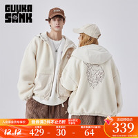 古由卡(GUUKA)xSANK联名潮牌渐变绣花夹克男冬 摇粒绒里保暖外套宽松 米色 XS