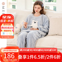 美标 MEIBIAO商场同款保暖珊瑚绒睡衣套装女秋冬舒棉绒法兰绒卡通家居服 浅灰蓝 M(160/84A)
