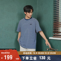 VANS范斯 男女短袖T恤夏季蓝白条纹日系风偏大一码 蓝白条纹 XXL
