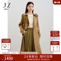 玖姿·安娜蔻都市风潮经典机能风挡腰带X型风衣女2024春季 棕色 S