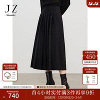 Juzui 玖姿 ·安娜蔻学院风优雅TR重工压褶垂坠伞裙腰裙女2024春季 素黑 L