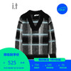 b+ab it 女装V领格纹针织衫新品复古时尚毛绒毛衣3237IJ BKZ/黑色