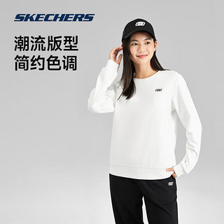 SKECHERS 斯凯奇 运动卫衣舒适套装男女同款加绒百搭圆领休闲户外套装L423W161 女款/棉花糖白/0074 S