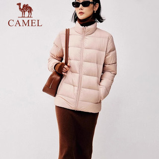骆驼 CAMEL羽绒服【小虫联名】女装轻薄短款90白鸭绒羽绒外套女士 TE3XYR008，玫瑰粉，女 XXL