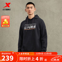 XTEP特步连帽卫衣23冬季加绒套头衫印花上衣977429930385 正黑色 4XL