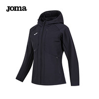 JOMA加绒复合针织外套男女同款户外运动跑步连帽防风保暖开衫上衣 黑色（女） XL