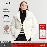 AMII2023冬温暖翻领落肩袖加厚鸭绒羽绒服女小个子外套上衣 米白 155/80A/S