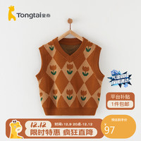 童泰宝宝马甲春秋儿童衣服休闲外出针织上衣T34Q4609-DS 铜褐 80cm
