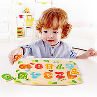 Hape 四阶数字字母启蒙小抓手拼图儿童3岁+宝宝拼板认知益智力玩具