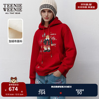 TEENIE WEENIE 小熊秋冬多色连帽卫衣套头加绒保暖上衣时尚女装 红色 165/M