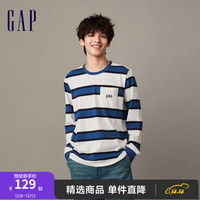 Gap 盖璞 男女装冬季2023新款LOGO纯棉亲肤条纹长袖T恤841256情侣上衣 白色 175/96A (L) 亚洲尺码