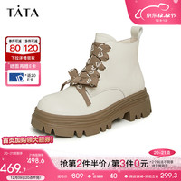 TATA 他她 英伦风马丁靴女气质短筒靴高帮鞋2023冬商场同款WE901DD3 米白 36