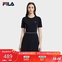 FILA 斐乐 官方女子编织连衣裙2023夏时尚优雅简约短袖连身裙