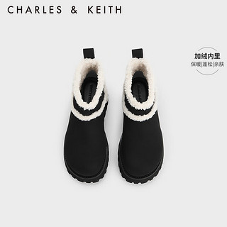 CHARLES&KEITH23冬厚底加绒内里保暖雪地靴女短靴女子女靴女士CK1-90280054 BLACK TEXTURED黑色纹理 36