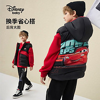迪士尼童装男童梭织童趣连帽羽绒马甲时尚帅气保暖 碳黑 110cm