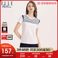 ELLE Active 别致印花圆领t恤女夏季新款2023正肩纯棉小众短袖上衣