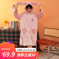 诗莉奥(SHILIAO)卡通睡袍珊瑚绒可爱睡衣女秋冬季浴袍法兰绒睡裙家居服套装 美乐蒂单袍 M