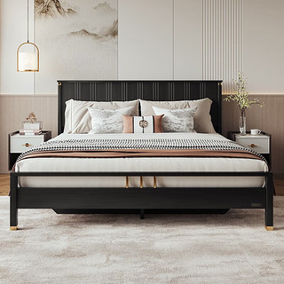 全友（QUANU）双人床新中式胡桃木色主卧家具实木框架婚床大床129602 1.8米床+床头柜*1+265床垫