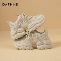 达芙妮(DAPHNE)黑色老爹鞋女加绒冬季休闲女鞋子增高厚底运动鞋 【四季款】