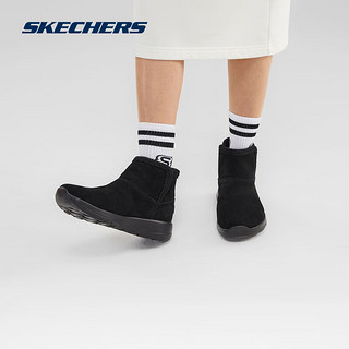 斯凯奇（Skechers）秋冬季纯色加绒加厚保暖棉鞋女士一脚蹬防寒防滑短靴144113 全黑色/BBK 38