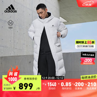 adidas 阿迪达斯 轻运动男女同款冬季530蓬长款保暖连帽鸭绒羽绒服 白色 A/M