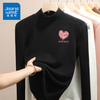 真维斯(JEANSWEST)打底衫女秋冬季立领长袖t恤女装双面加绒上衣服保暖时尚内搭修身 黑色 渐层爱心_K XL