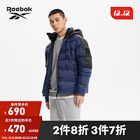 Reebok 锐步 官方羽绒服户外夹克外套舒适保暖休闲时尚 FU1689-蓝色/黑色 男款 2XL