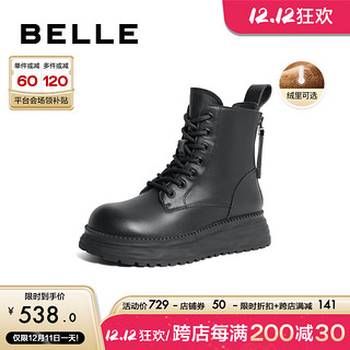 BeLLE 百丽 马丁靴女潮流牛皮加绒短筒靴A4W2DDD3 黑色 37