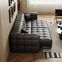 peelo 品洛 意式极简黑色棉花糖沙发美式复古侘寂风硅胶皮电动直排沙发床