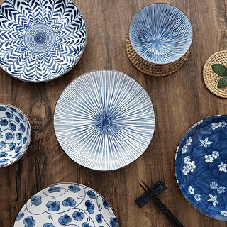 美浓烧 Mino Yaki）日本餐具套装釉下彩日式陶瓷蓝染家用碗盘碟组合 古染蓝绘套装20头